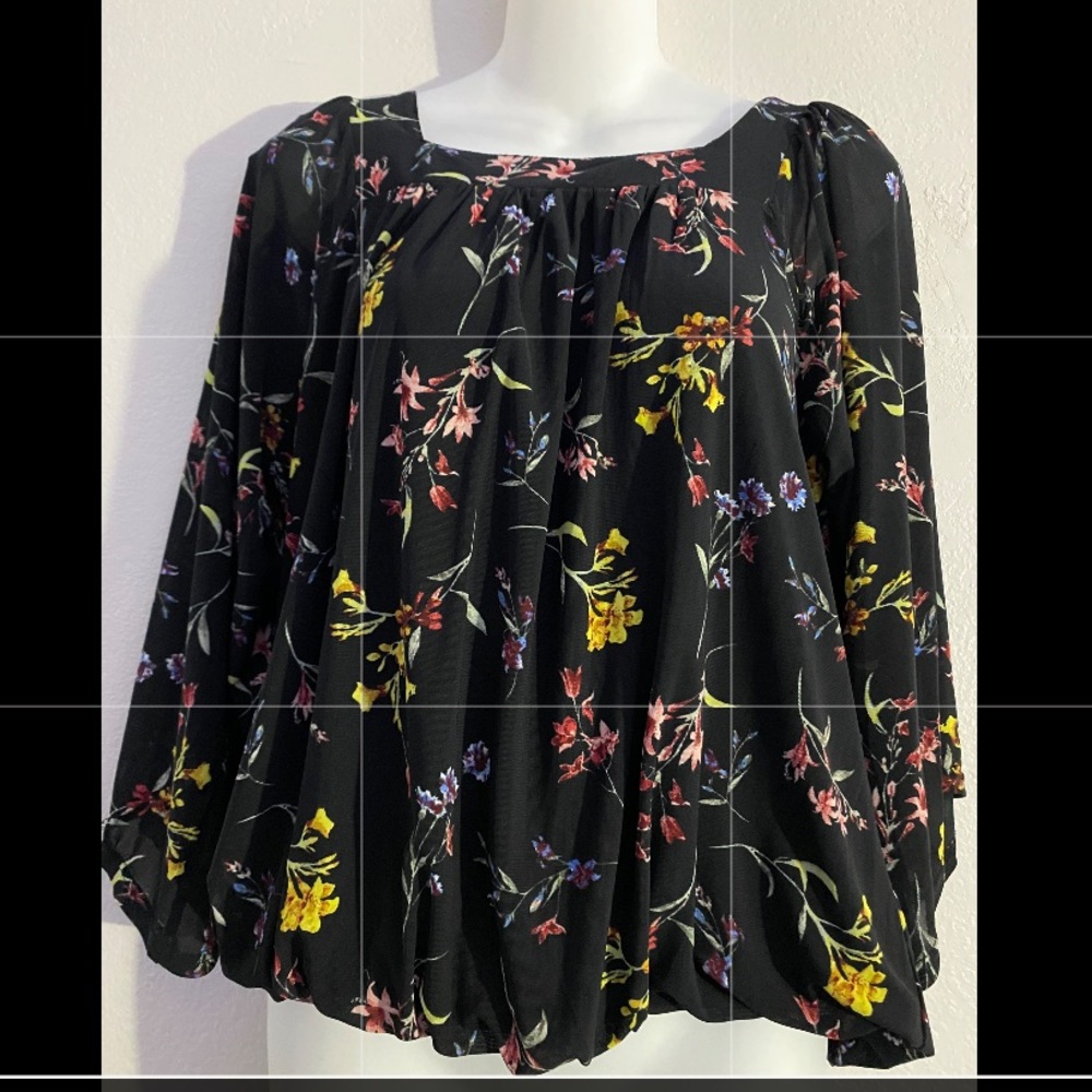 Cute flower print long sleeve blouse